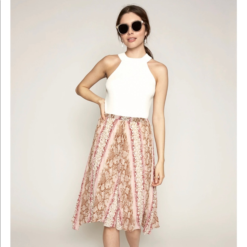 LUCY PARIS PINK SNAKE ASYMMETRICAL PLEATED SKIRT